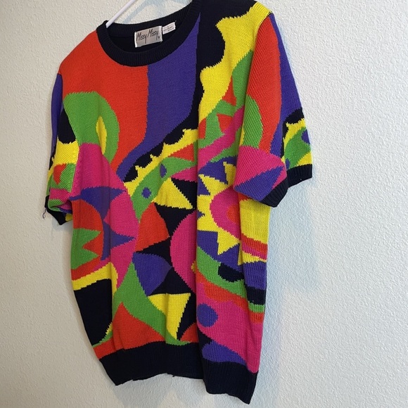 Missy Missy bright geometric 80’s knit art top - Picture 2 of 5